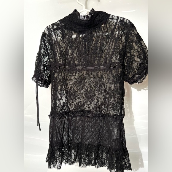 Beau Bois Black High Neck Lace Blouse with Pearl Buttons Size  S - Picture 2 of 13